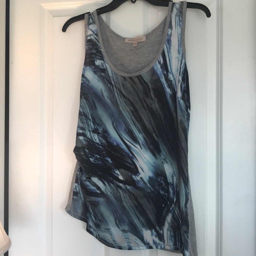 Philosophy patterned front tank top L
